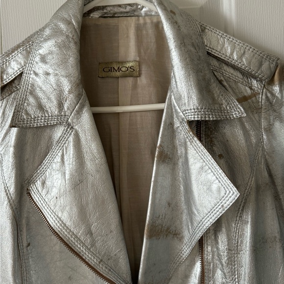 NWOT GIMO'S Cropped Leather Biker Jacket,  XS Silver Distressed LEATHER, - Picture 8 of 9
